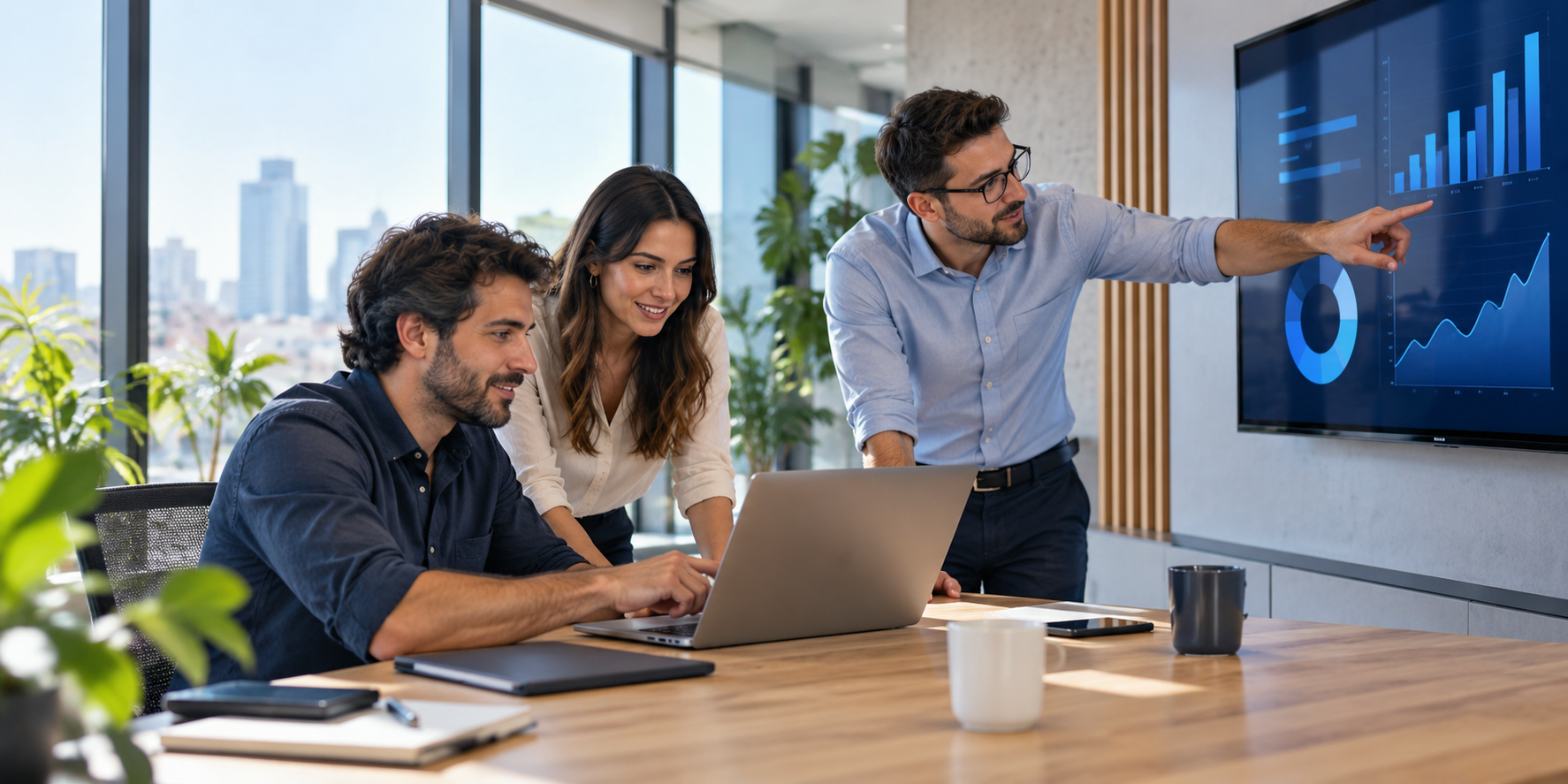Equipo colaborando en una solución tecnológica